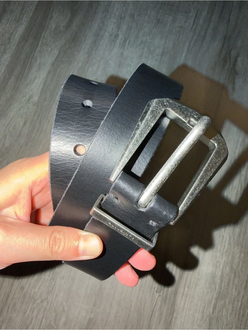 AllSaints Black Genuine Leather Belt Strap 30mm western hex belt
